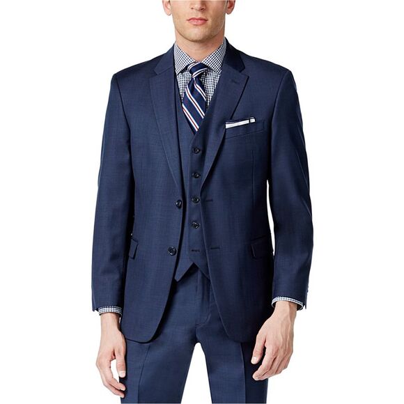 Tommy Hilfiger Mens Trim Fit Two Button Blazer Jacket Blue 38 Long DM
